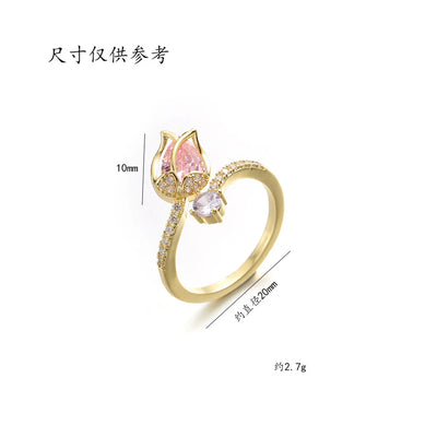 Pink Zircon Tulip Flower Ring