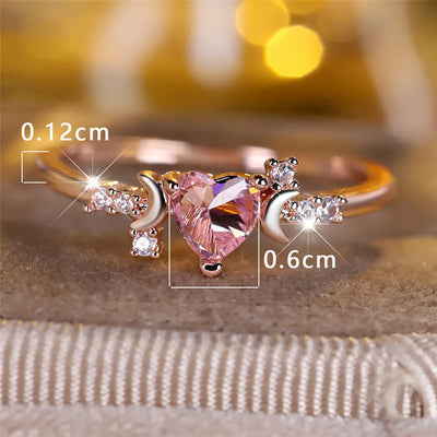 Elegant Pink Crystal Heart Stone Ring