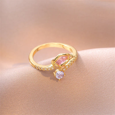 Pink Zircon Tulip Flower Ring