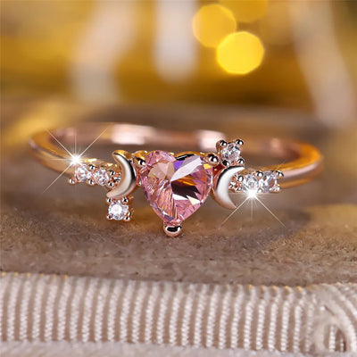 Elegant Pink Crystal Heart Stone Ring