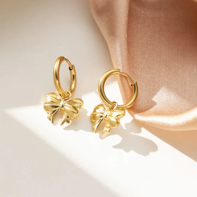 Chic Bow Tie Pendant Drop Hoop Huggie Earrings