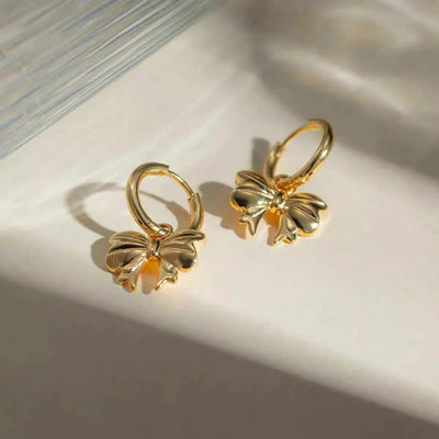 Chic Bow Tie Pendant Drop Hoop Huggie Earrings