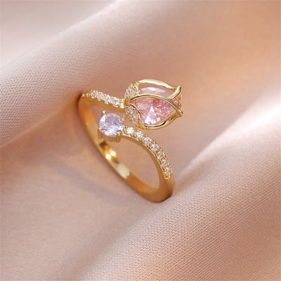 Pink Zircon Tulip Flower Ring