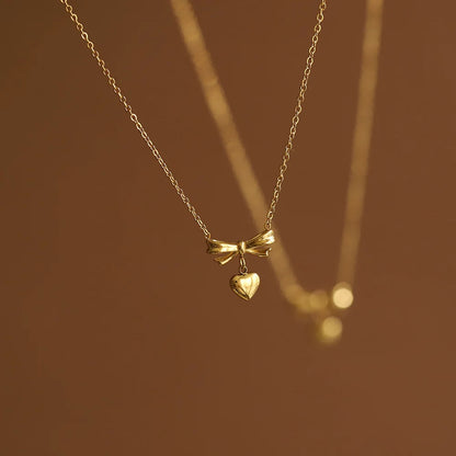 Sweet Heart Bow Pendant Necklace - Accessory 