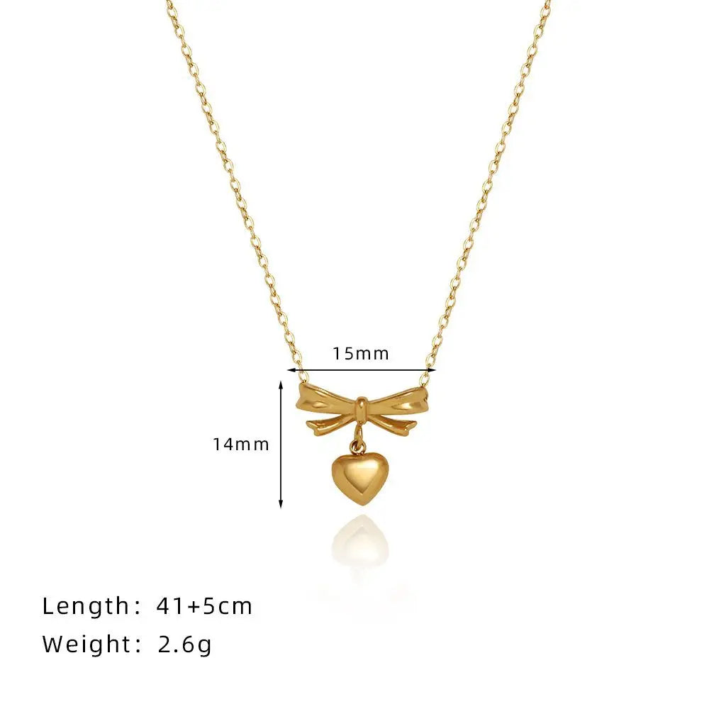 Sweet Heart Bow Pendant Necklace - Accessory 