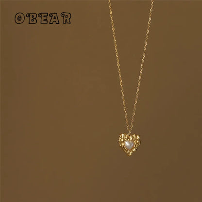 18K Gold Plated Pearl Heart Pendant Necklace - Accessory 