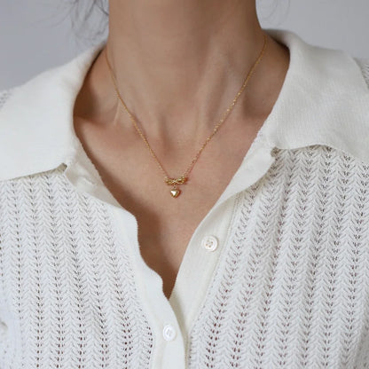 Sweet Heart Bow Pendant Necklace - Accessory 