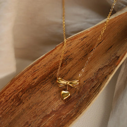 Sweet Heart Bow Pendant Necklace - Accessory 