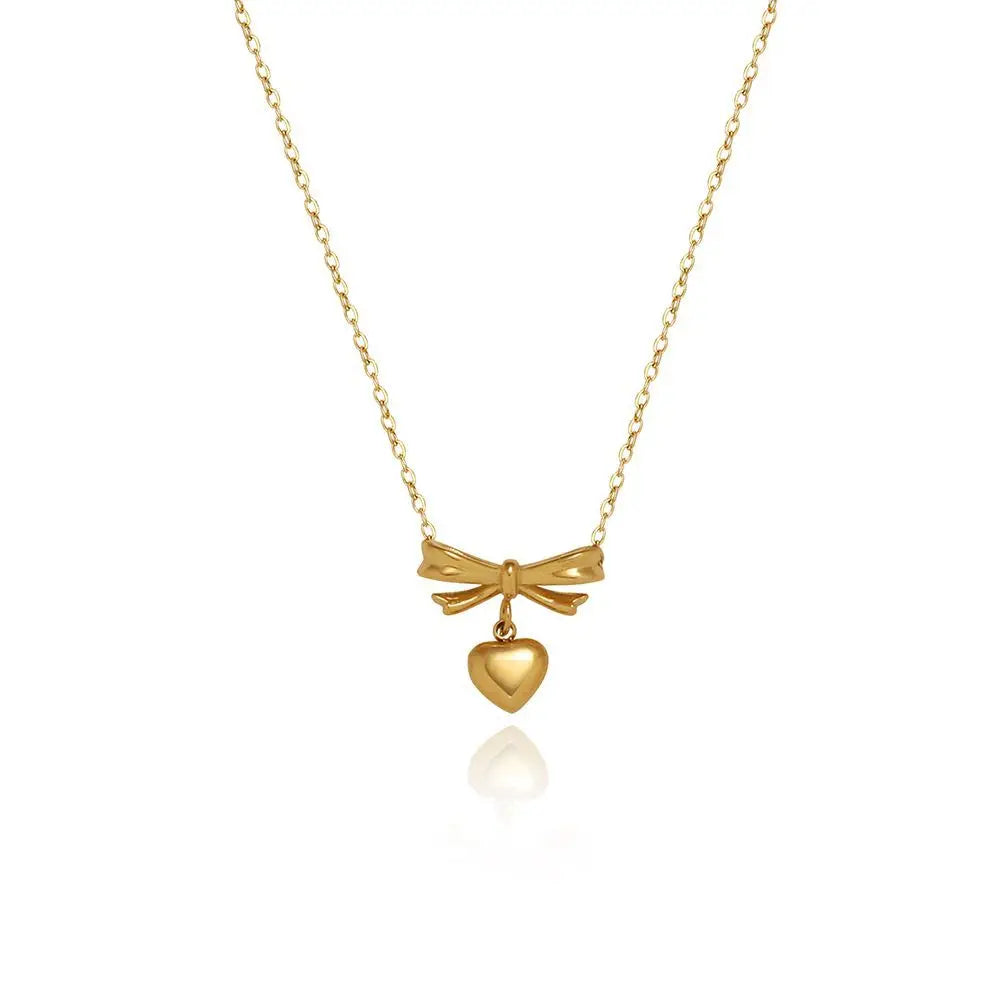 Sweet Heart Bow Pendant Necklace - Accessory 