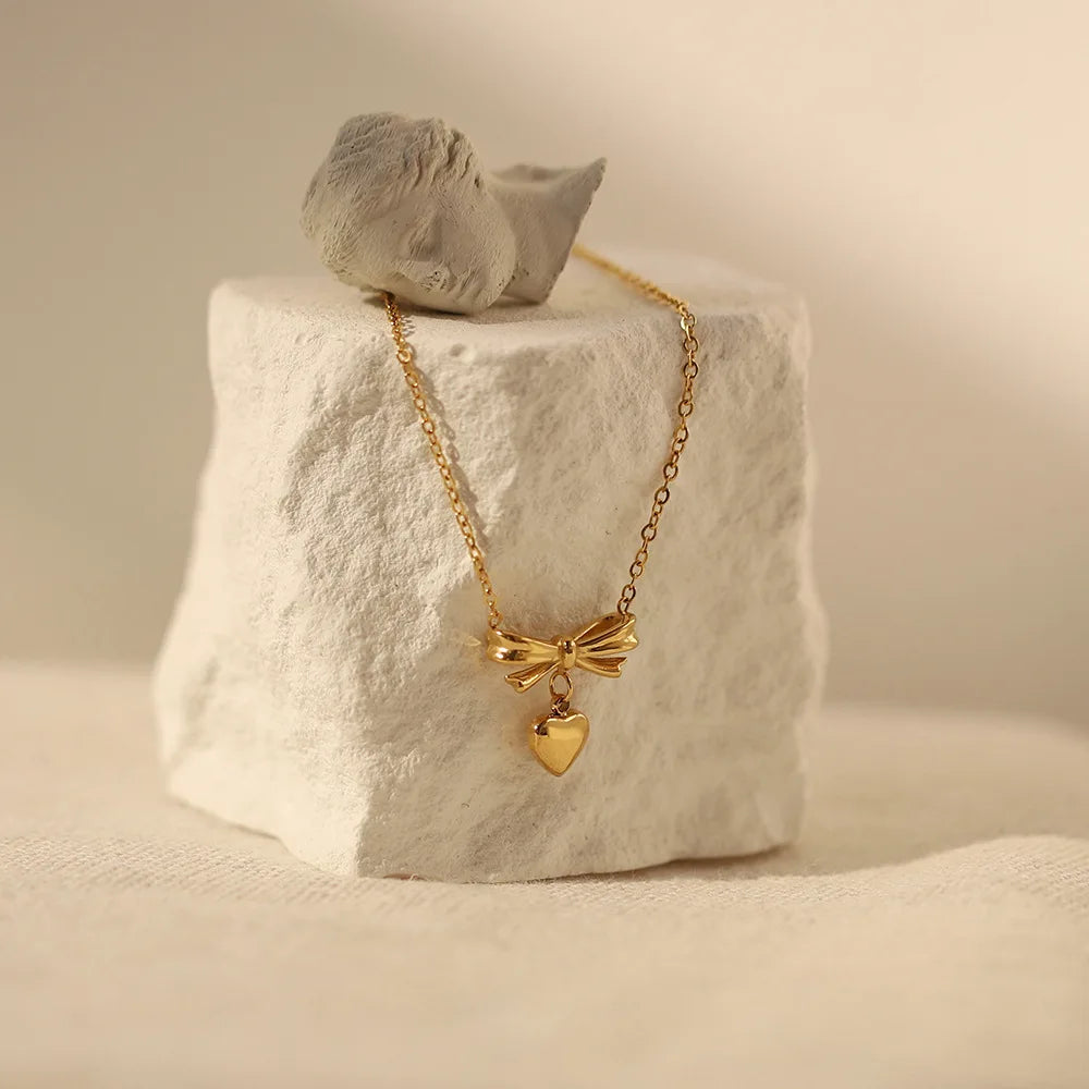 Sweet Heart Bow Pendant Necklace - Accessory 