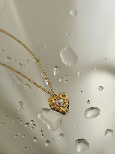 18K Gold Plated Pearl Heart Pendant Necklace