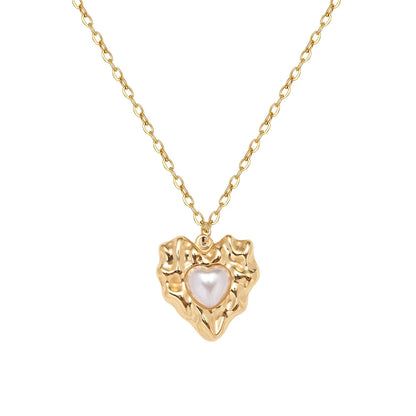18K Gold Plated Pearl Heart Pendant Necklace - Accessory 