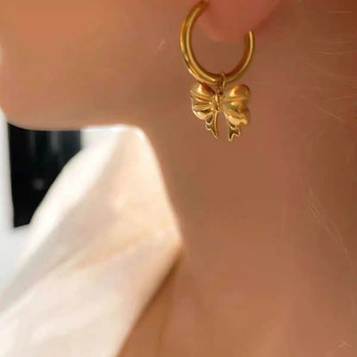 Chic Bow Tie Pendant Drop Hoop Huggie Earrings