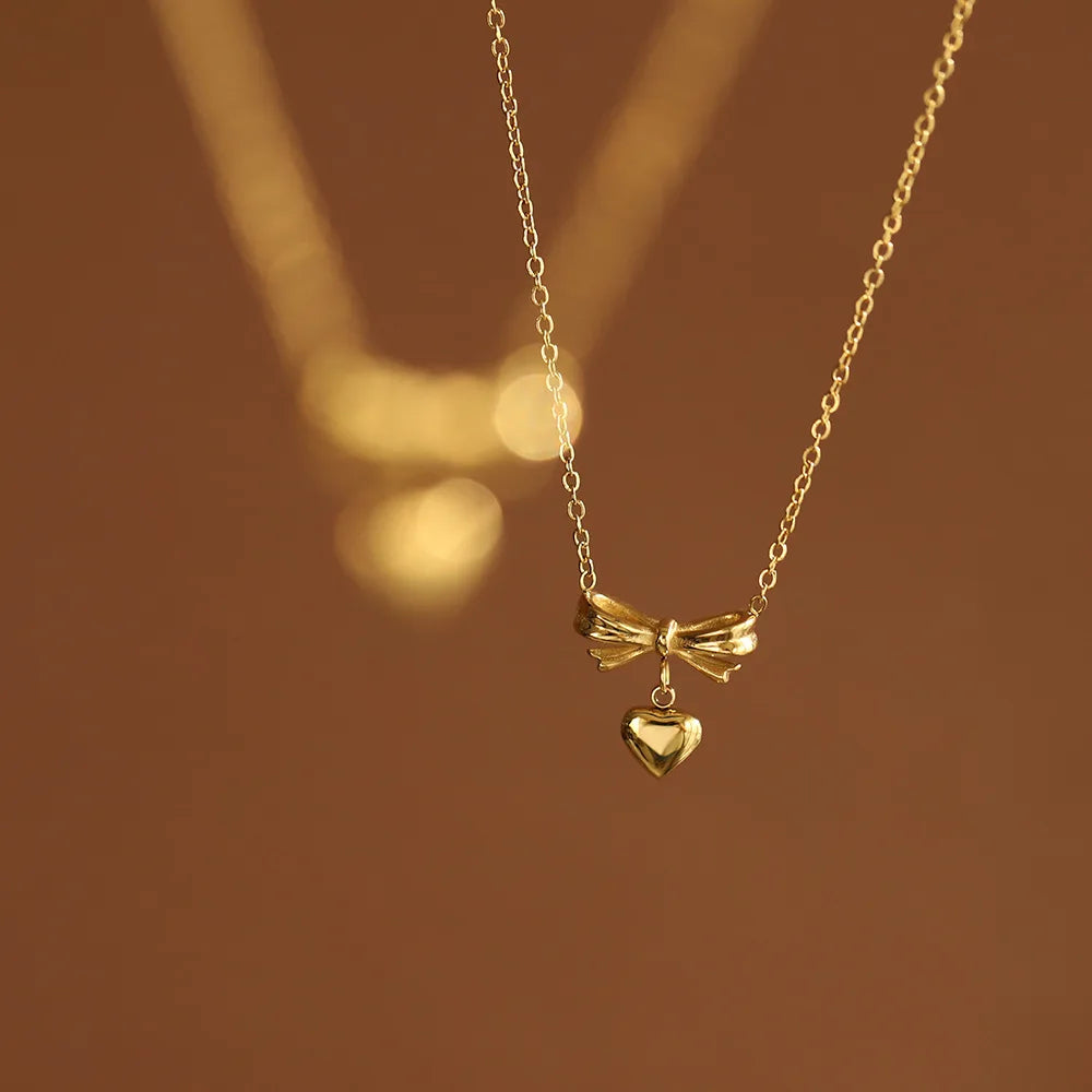 Sweet Heart Bow Pendant Necklace - Accessory 