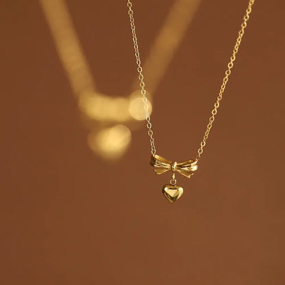Sweet Heart Bow Pendant Necklace - Accessory 