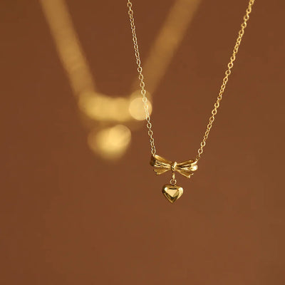 Sweet Heart Bow Pendant Necklace