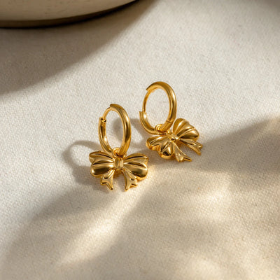 Chic Bow Tie Pendant Drop Hoop Huggie Earrings