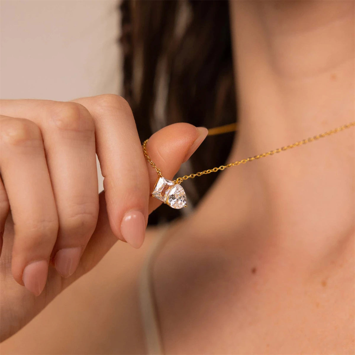 Pear shaped Square Zircon Necklace - Accessory 
