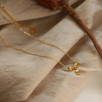 Sweet Heart Bow Pendant Necklace - Accessory 