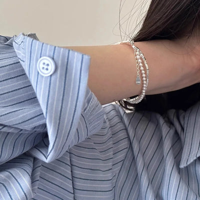 Double Layer Pearl Bracelet - 925 Silver