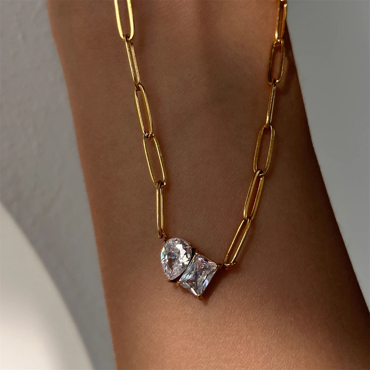 Pear shaped Square Zircon Necklace - Accessory 