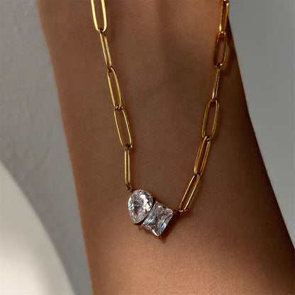 Pear shaped Square Zircon Necklace - Accessory 