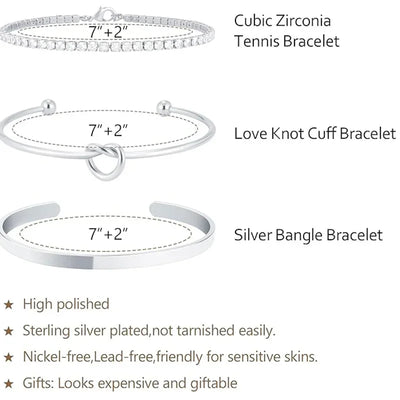 3pcs Stainless Steel Stack Cuff Bracelets