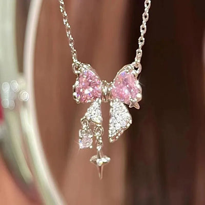 Bowknot Zircon Stud Necklace