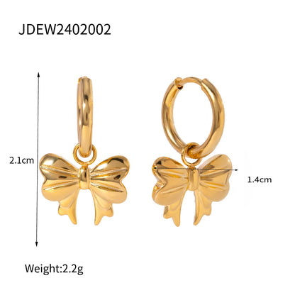 Chic Bow Tie Pendant Drop Hoop Huggie Earrings - Accessory 
